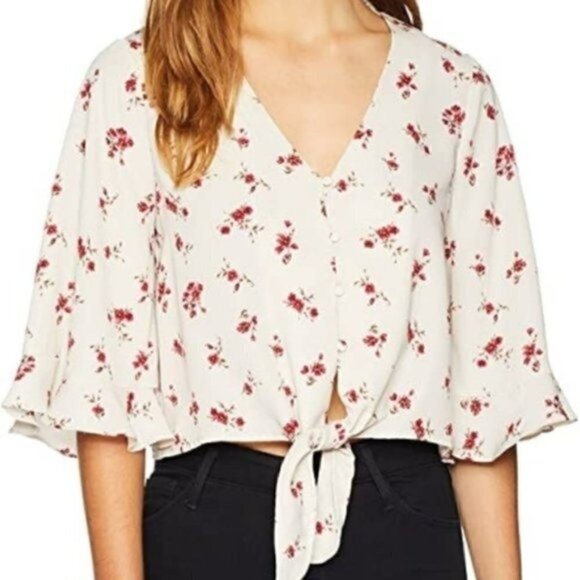 Moon River Floral Tie Waist Blouse - Picture 1 of 16